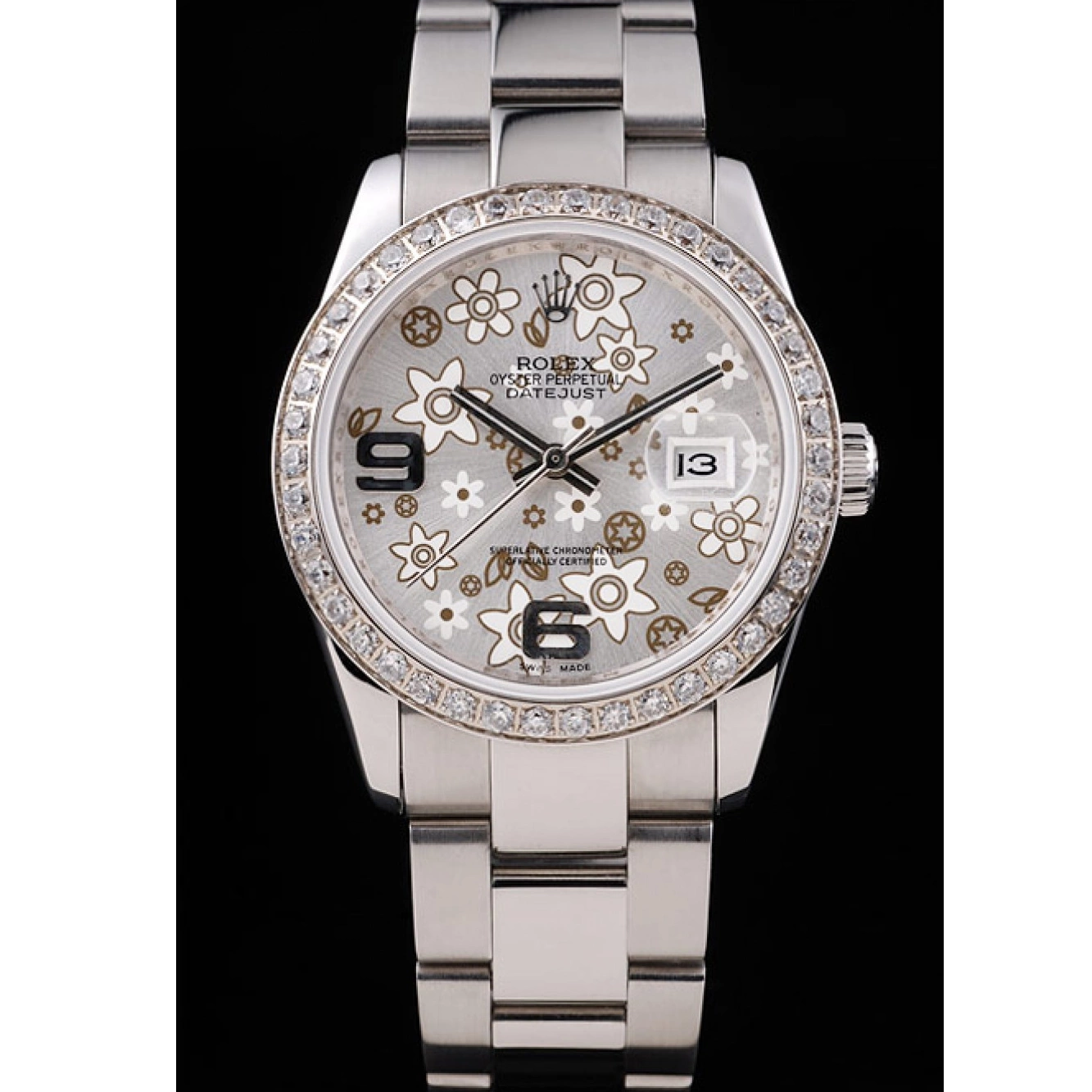 Aaa fake watches Steel Datejust Diamond Dial rl305 Stainless Flowers Plated Rolex Silver 0728
